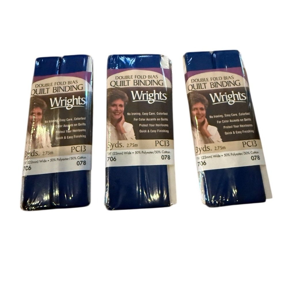 Wrights PC13 Double Fold Bias Tape Quilt Binding 3yd. 2.75m Blue 7/8" Lot of 3